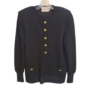 Castleberry | Women's Vintage Black Cardigan Sweater With Gold Buttons (Size 14)